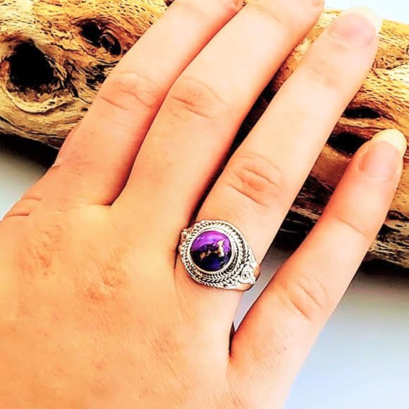 Artisan Purple Copper Turquoise Ring - Picture 9 of 9